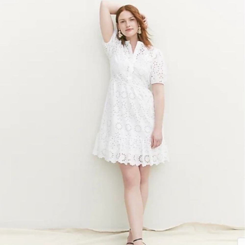 NWT J. Crew Women’s 2 & 4 Preppy Puff Short Sleeve Eyelet AW798 White Mini Dress - Picture 3 of 4